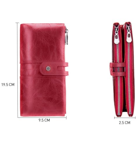 Genuine Leather Wallet for Women | Handcrafted RFID-Blocking Clutch with Zipper | Stylish Card Holder for Everyday Use (W15-Red)2