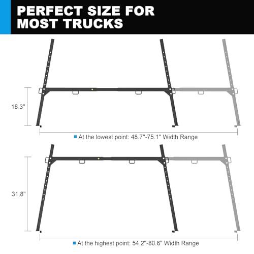 Truck Ladder Racks 1000Ibs Capacity Extendable Pick-Up Ladder Rack Universal Truck Bed Ladder Rack Heavy Duty Steel Non-Drilling for Kayak, Surfboard, Lumber, Ladder