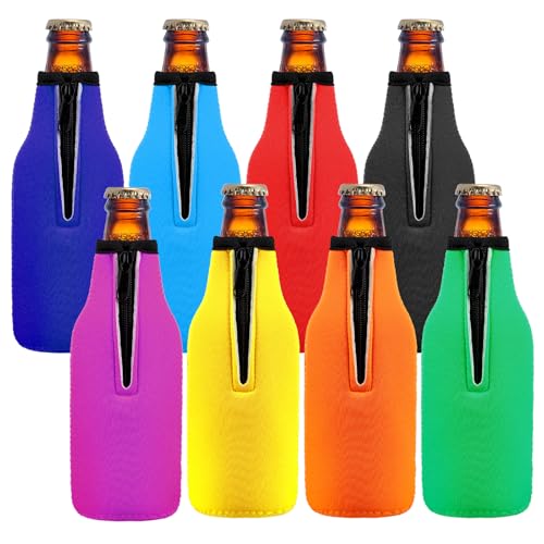 Fundas Enfriadoras de Botellas, Set de 8 Enfriador de Botellas de 330 ml, Refrigeradores de Botella con Cremallera, Enfriadores de Botellas para Botellas de Cerveza, Bebidas