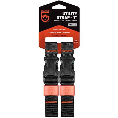 Image of GEAR AID Utility Straps with Side-Release Buckle, Secure and Compress Camping, Biking, Hunting, Boating Gear, 1 inch Width, 40 inch Length