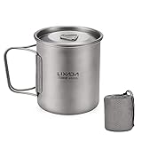 Lixada Titanium Cup Camping Mug Ultralight Foldable Handle with Lid and Stuff Sack Outdoor Titanium Pot (300ml-750ml Optional) (420ML)