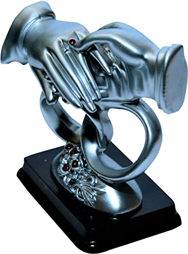 Image of Love Couple Ring Statue Polyresin Romantic Decorative Handicraft Figurine Gift Showpiece Used as Home Interior and Bedroom Decor in 10 cm Small Size Silver Colour Showpiece.