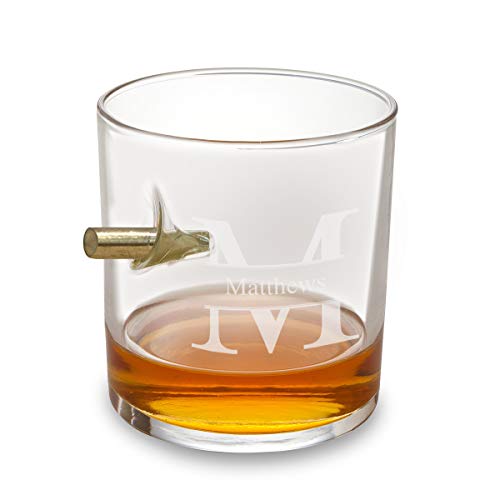 Personalized Bullet 8oz Glass - Lowball Whiskey Rocks Glass (Single, Stamped Design) - Custom Gift for Men, Perfect Drinking Accessory for Home Bar