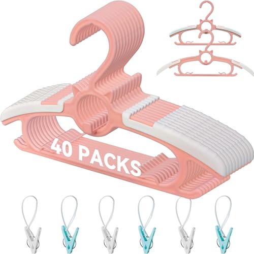 Baby Hangers for Nursery Closet, Infant Hangers Extendable and Non-Slip for Newborn Toddler Kids Clothes,11"-14.6" Adjustable Children Coat Pant Hanger for Girl and Boy Nursery Must Have (40pcs Pink) by Funamily - Used condition - US$27.92