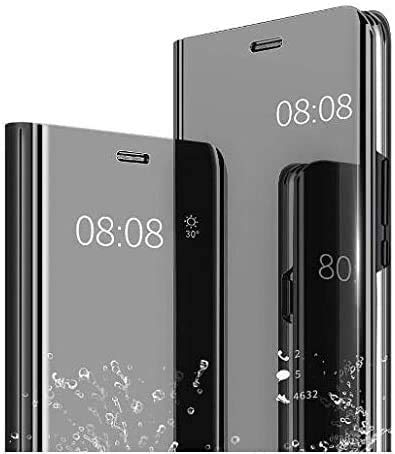 Xinglong Coque Compatible Miroir Samsung Galaxy Note 10 Plus,360° Protection Bumper Etui Housse Case Flip Housse PC Samsung Coque Etanche Technologie de Galvanoplastie Support Magnétique,Noir Cover