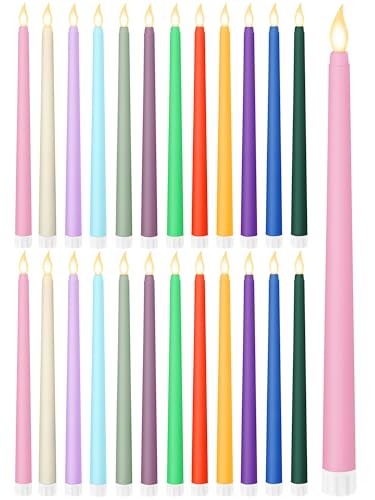 Treela 24 Pcs Flameless LED Taper Candles, Basic, 11 Inch, Pastel