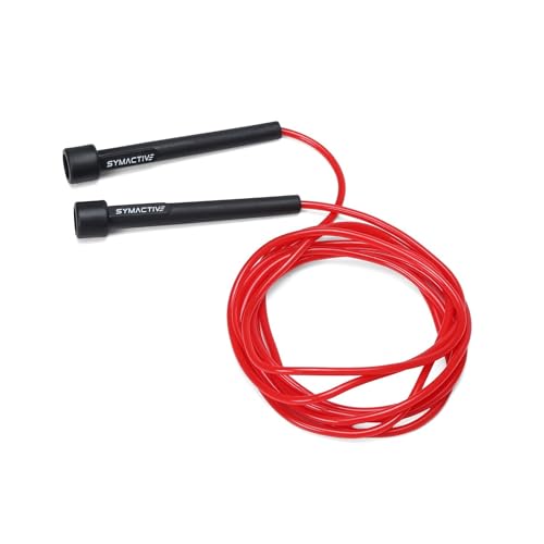 Amazon Brand - Symactive Polyvinyl Chloride (PVC) Skipping Jumping Rope for Men and Women, with Adjustable Height Speed for Exercise & Fitness (Red)