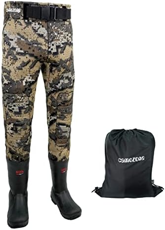 Wader Pants with Boots, Neoprene Waist Wader,800G Insulated Bootfoot Wading Pants Camo Duck Hunting Pants for Men Women, Waterproof Waterfowl Wader Pants, Breathable Fly Fishing Pants, Size 12