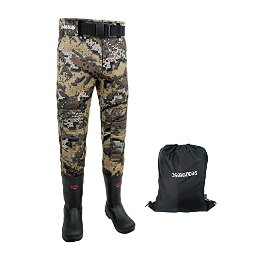 Wader Pants with Boots, Neoprene Waist Wader,800G Insulated Bootfoot Wading Pants Camo Duck Hunting Pants for Men Women, Waterproof Waterfowl Wader Pants, Breathable Fly Fishing Pants, Size 14