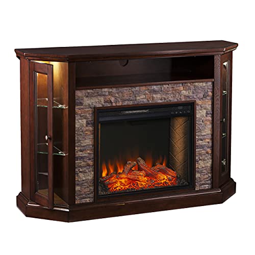 Sei Furniture Redden Faux Stone Convertible Alexa-Enabled Electric Media Storage Corner Fireplace, Espresso #TOP7