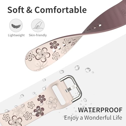 Floral Bands Compatible with Samsung Galaxy Watch 8/8 Classic Band 40mm/44mm /46mm 2025, Cute Soft Flower Engraved Silicone Inlay Dressy Strap for Galaxy Watch 8 40/44mm/8 Classic 46mm Band for Women - image 9
