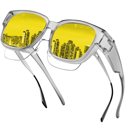 Farrobor Superpuestas Gafas Conducción Nocturna   Polarizadas Gafas Cristal Amarillo Lentes de Sol Visión Nocturna para Hombre Mujer