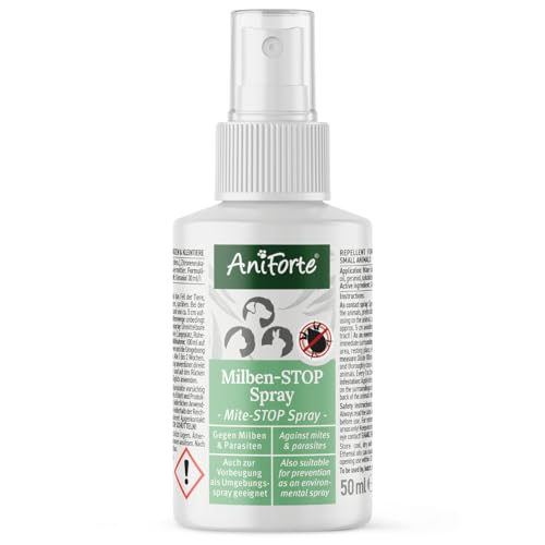 AniForte Anti Mite Spray 50 ML pour Chiens e Chats e Chevaux e Rongeurs, Anti acarien d'oiseau Rouge, Anti-Parasite, Contre la Vermine