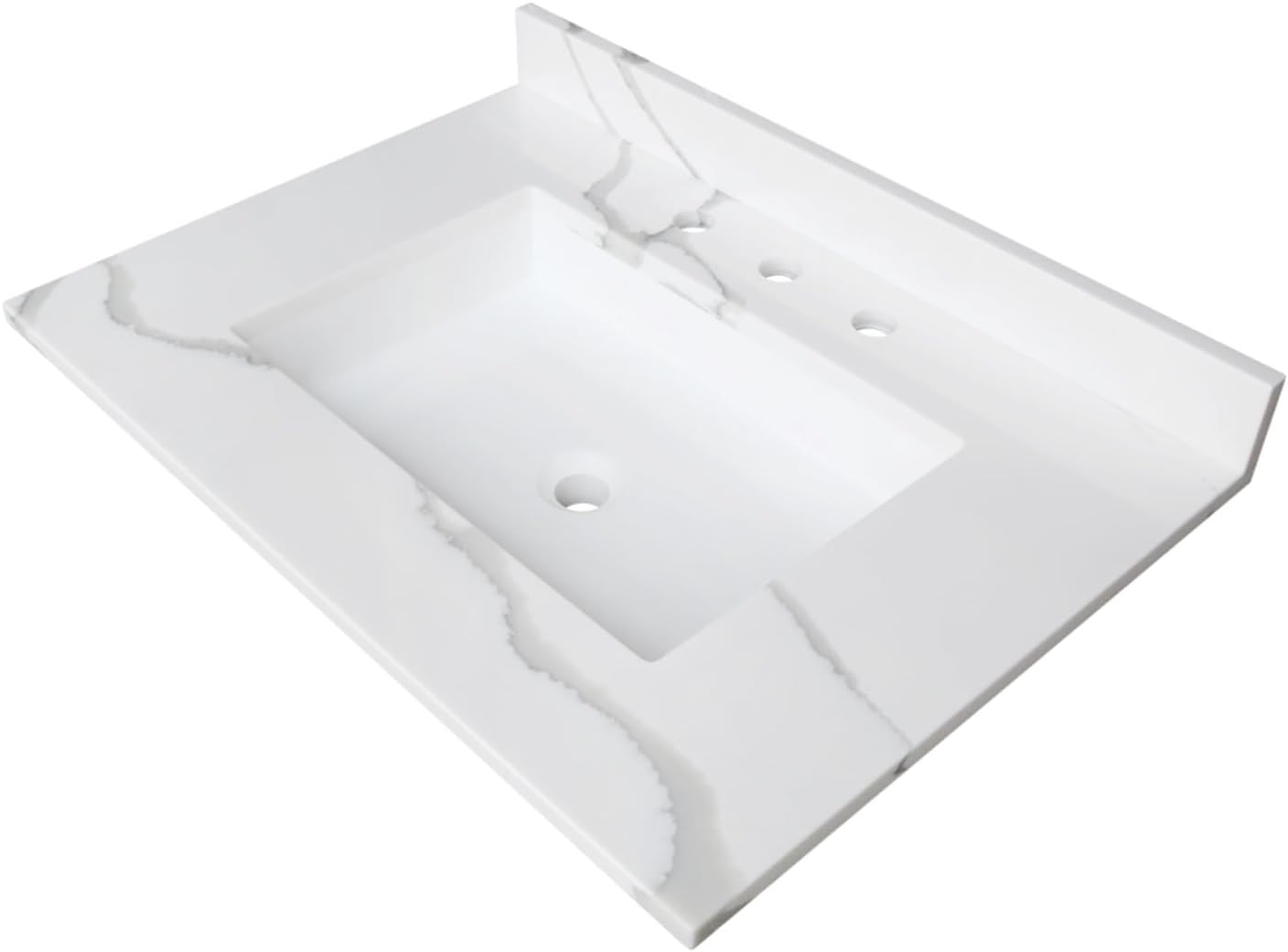 Kingston Brass KVPB3122L38SQ Montesquieu 31-Inch Solid Surface Vanity Top (8" Faucet Drillings) in Calacatta Marble White/Glossy