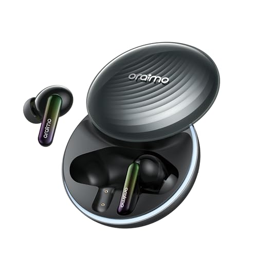 Oraimo SpaceBuds ANC Wireless Earbuds, 50dB Noise Cancelling Bluetooth Earbuds, 4-Mic Clear Calls in Ear Headphones, Heavy Bass, Personalized Light Effects, Slide Design, App Control, 40H Play