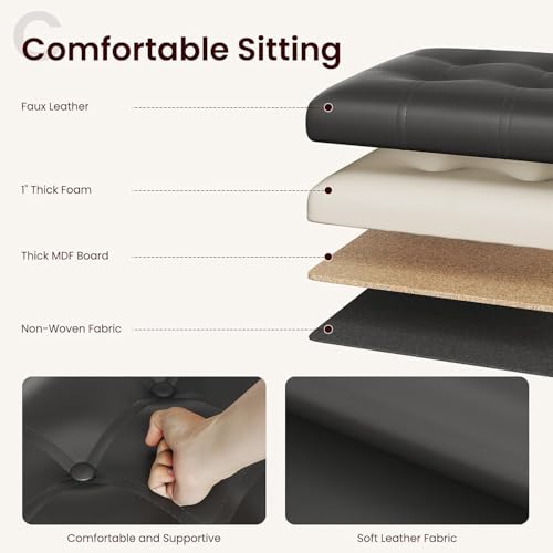 Image of AR Mall 15 Inches Storage Ottoman Cube, Foldable Storage Boxes Footrest Step Stool, Padded Seat for Dorm Living Room Laundry Storage Space, Bed Storage Seat, Toys Storage (38X38X38 CM) (BLACK LEATHER)
