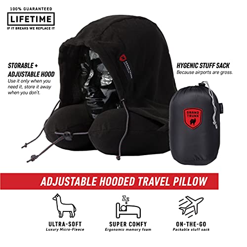 Grand Trunk Hooded Travel Pillow: 360 Neck And Head Support, High-Grade Memory Foam, Adjustable Light-Blocking Hood, Carry Bag Included - Perfect For Car Or Airplane Sleeping #TOP2