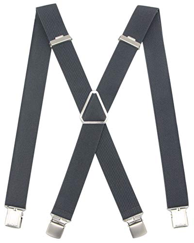 Mens Suspender X-shape Wide Adjustable Strong Clips Braces Heavy Duty For Casual&Formal (Drak Grey)