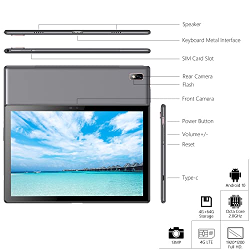 Veidoo Tablet Pc, tablet 2 in 1, 4 GB di RAM, 64