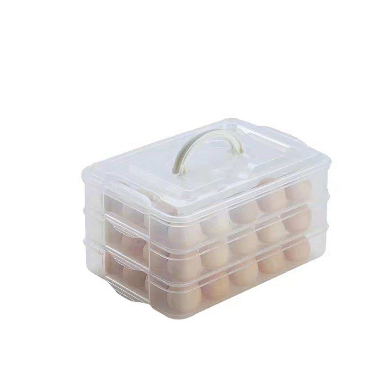 TIAN CHENEgg Storage Container for Refrigerator, 3-Layer Deviled Egg Tray, Stackable Fridge Egg Organizer with Lid and Handle, Extra Large Holder, 60 Count Eggs Keeper(transparent 3 layer)