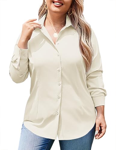 Image of IN'VOLAND Women Plus Size Button Down Shirts Long Sleeve Office Work Blouse
