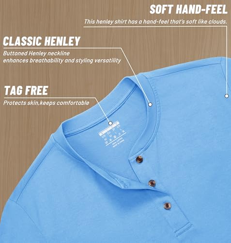 Image of MAGNIVIT Men's Long Sleeve Henley Shirts Cotton 3-Button Spring Casual T-Shirts Solid Color Soft Basic Tops 2026