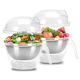 Dulzstud Ice Salad Bowl with Lid (2 Pack) - 1.6 Qt Large Ice Chilled Serving Bowls for Parties - Ice Chilled Dip Bowl - Stainless Steel Chilled Salad Bowl for Chilled Pasta, Potato, Dressing, Fruit