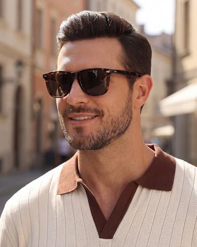 Image of CARFIA Thick Polarized Sunglasses for Men UV400 Protection, Retro Square Hand-crafted Acetate Driving Shades CA5356