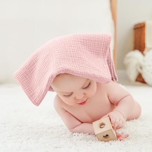 Bearmoss 6 Pack Muslin Burp Cloths for Baby, 100% Cotton Soft Large Burping Cloths for Unisex, Boy, Girl, 23.6" X 23.6" Newborn Essentials Absorbent Milk Spit Up Rags (Pink Purple) by Bearmoss - Image 8