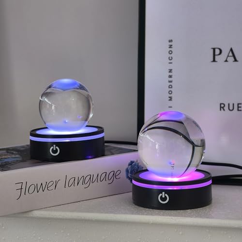 Image of LED Crystal Display Base - 6-Color Touch Light for 3D Art, Home Decor & Gifts (2.68in Round ABS, 7oz) set of 4