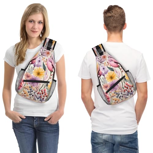 Bolso tipo sling unisex con diseño floral y material poliéster miniatura 7