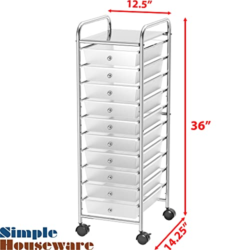 Simple Houseware Utility Cart with 10 Drawers Rolling Storage Art Craft Organizer, Chrome - Thumbnail 7