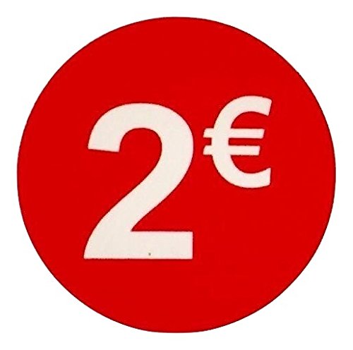 Etiquetas de Precio 2€ Euro Pack de 1000 Pegatinas Redondos Rojos Adhesivo Desplegable Price Stickers Rebajas Descuentos Oferta Liquidación Cover