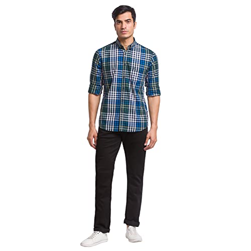 Image of Parx Green Checks Slim Fit Casual Shirts for Men