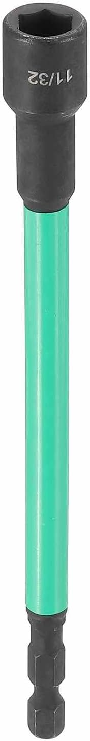 HARFINGTON Nut Driver Drill Bit 11/32 Inch Socket 1/4" Hex Shank 6" (150mm) Extra Long Magnetic 6-Point Sockets Quick Change CR-V Steel Bolt Setters for Power Drill Drivers