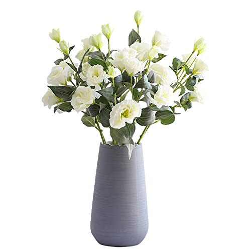 XZJMY Eustoma Lisianthus Kunstblumen Blumenstrauß 4 Zweige 3 Köpfe Seidenblumen Blumenarrangement Zubehör Kunstplastik-Blume für DIY Hochzeit Party Heimdekoration (weiß)