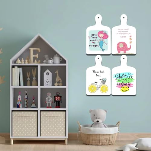 Image of Decor Smart Cute Mermaid Elephant Cycle Smile Wooden Wall Hanging Set of 4 | Kids Room | Home Decor | Decorative Modern Handcrafted Artwork |Living Room | MDF Wall Sign Art for Decoration (DWA 5601)