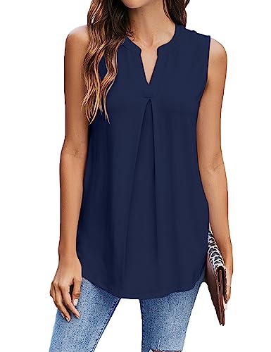 Newchoice Plus Size Tank Tops for Women Loose Fit, Casual Summer Work Shirts V Neck Sleeveless Blouse (Navy Blue, XXXL) by Newchoice - Used condition - Image 2