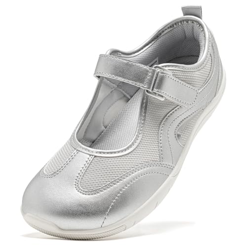 Chaussures plates femme à bout large HOBIBEAR argentées pour en finir avec les pieds comprimés