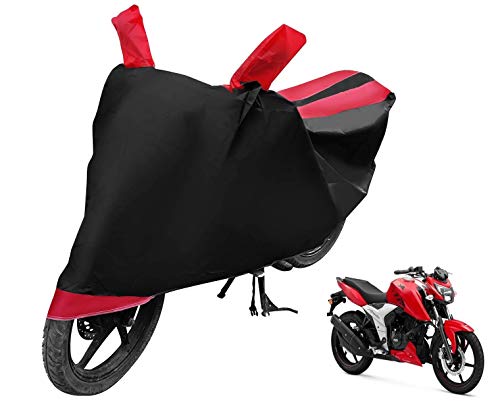 Image of Auto Hub Bike Cover Compatible with TVS Apache RTR 160 with Mirror Pocket, Dustproof, Heat Resistant, Triple Stitched, Apache 160 Bike Cover- Black, Red