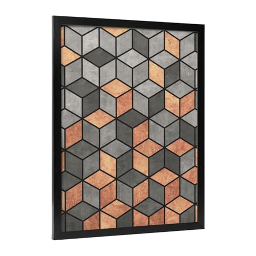 Cubes de béton et de cuivre habillez un mur vide avec ce cadre noir 30x40