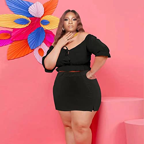 Image of Women Plus Size Skirt Two Piece Outfit Short Sleeve Off The Shoulder Crop Top shorts Dress Suit Set