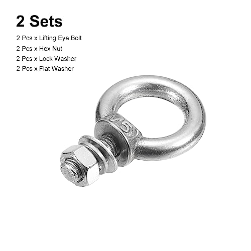 Image of uxcell Lifting Eye Bolt, 2 Sets M5x11mm Eye Bolt with Nut Washer 304 Stainless Steel Shoulder Lifting Ring Eye Bolt for Hanging Item