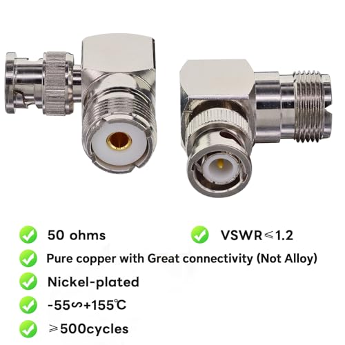 Boobrie L Shape UHF to BNC Connector UHF Female SO239 to BNC Male Right Angle 90 Degree Coax Cable RF Coax Adapter for SDR Ham Radio Antenna Scanner Coaxial Cable (2-Pack) - Image 2