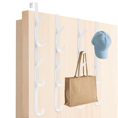 Tahbarshi Türhaken zum Einhängen 4 Stück x 5 Haken Türgarderobe zum Einhängen Edelstahl Türhaken Innenseite Platzsparende Kleiderhaken Tür Flexible Garderobe Tür (Weiß 2.2CM)