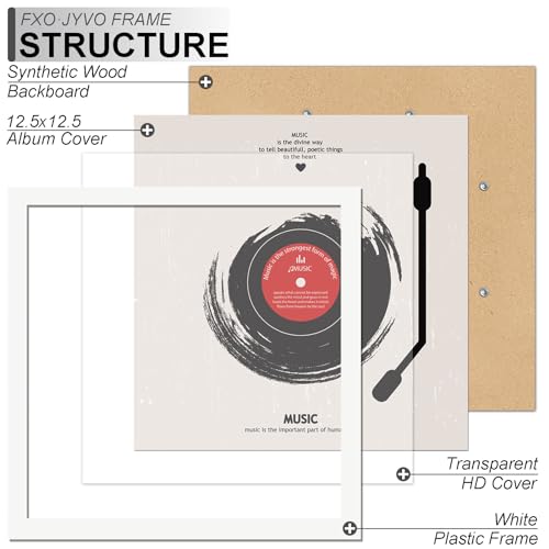 Fxojyvo Schallplattenrahmen für die Wand Display Album Cover, Weiß 12,5x12,5 Rahmen für jede 12 Zoll LP Schallplatte mit Cover - 1 Pack/Weiß – Ansicht 2