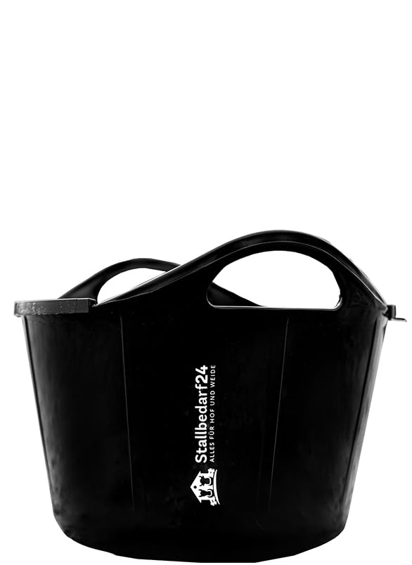 STALLBEDARF24® Flexischale 17 L – Futter- & Wasserschale aus lebensmittelechtem Kunststoff mit Tragegriffen, stapelbar & hygienisch – schwarz (ohne Deckel)