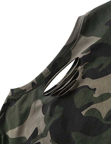 SweatyRocks Women's Tshirt Camo Print Distressed Crop T-Shirt Long Sleeve Tops Camo #1 M