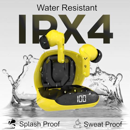 Image of TEMPT Thunder True Wireless Earbuds with OxyAcoustics Technology, TWS in Ear Earphone with Passive Noise Cancellation, 10mm Bass Drivers, Upto 24H Playtime, IPX4 Water Resistant (Yellow)