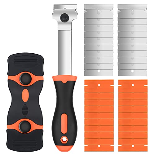 Flintronic Raspador, Mango largo Rasqueta(20 Hojas de PláStico Y 20 Hojas de Metal), Herramienta Rascador de Silicona, para Cocina, BañO, Baldosas, Vinilo Pegatinas Y Pegamento Los Coches, Los Barcos